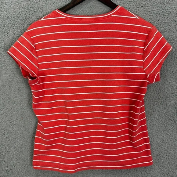 Chicos top womens 2 medium orange striped short sleeve‎ boxy basic casual preppy - Picture 6 of 6